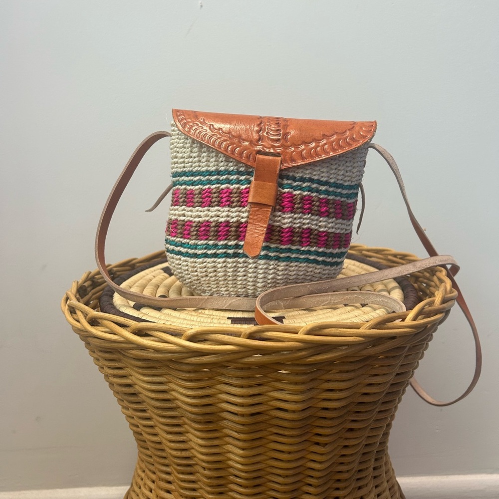 African Tan and Pink Woven Crossbody Bag